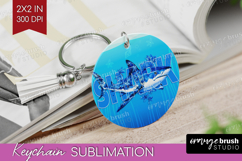 Shark Floral Keychain PNG Sea Blue Keychain Sublimation Product Image 1