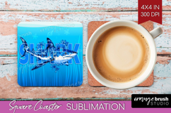 Shark Floral Square Coaster Sea Blue Coaster PNG Sublimation Product Image 1