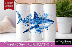 Shark Floral Tumbler Wrap Blue Flowers Tumbler PNG Product Image 1