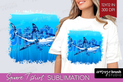 Shark Floral Square Tshirt Background Sea Blue PNG Product Image 1