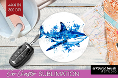 Shark Floral Car Coaster Blue Flowers Coaster PNG Product Image 1