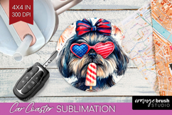 Shih Tzu Dog Car Coaster 4th Of July Coaster PNG Sublimation Product Image 1