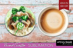 Shih Tzu St. Patricks Day Dog Round Coaster Dog Coaster PNG Product Image 1