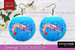 Shrimp Floral Round Earrings Sea Blue PNG Sublimation Product Image 1