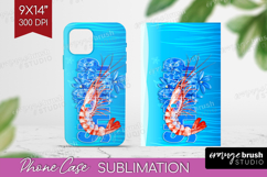 Shrimp Floral Phone Case PNG Sea Blue Case PNG Sublimation Product Image 1