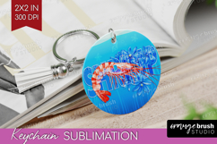 Shrimp Floral Keychain PNG Sea Blue Keychain Sublimation Product Image 1