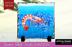 Shrimp Floral Slate PNG Sea Blue Square Slate Sublimation Product Image 1