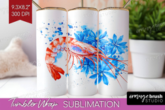 Shrimp Floral Tumbler Wrap Blue Flowers Tumbler PNG Product Image 1