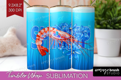 Shrimp Floral Tumbler Wrap Sea Blue Tumbler PNG Sublimation Product Image 1