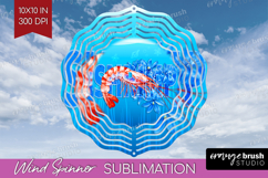 Shrimp Floral Wind Spinner Sublimation PNG Sea Blue Round Product Image 1