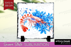 Shrimp Floral Slate PNG Blue Flowers Square Slate Product Image 1