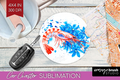 Shrimp Floral Car Coaster Blue Flowers Coaster PNG Product Image 1