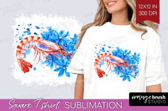 Shrimp Floral Square Tshirt Background Blue Flowers PNG Product Image 1