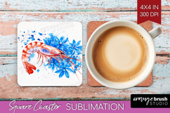 Shrimp Floral Square Coaster Blue Flowers Coaster PNG Product Image 1