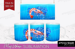 Shrimp Floral Mug Wrap Sea Blue Mug PNG Sublimation Product Image 1