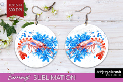 Shrimp Floral Round Earrings Blue Flowers PNG Sublimation Product Image 1