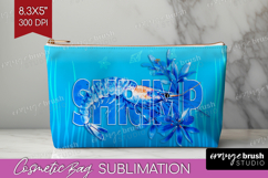 Shrimp Floral Cosmetic Bag Sea Blue Makeup Bag PNG Product Image 1