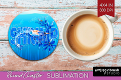 Shrimp Floral Round Coaster Sea Blue Coaster PNG Sublimation Product Image 1