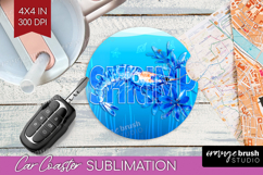 Shrimp Floral Car Coaster Sea Blue Coaster PNG Sublimation Product Image 1