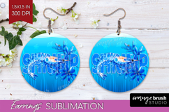 Shrimp Floral Round Earrings Sea Blue PNG Sublimation Product Image 1