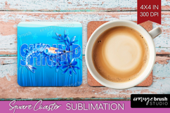 Shrimp Floral Square Coaster Sea Blue Coaster PNG Product Image 1