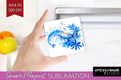 Shrimp Floral Magnet Sublimation Blue Flowers Square Magnet Product Image 1