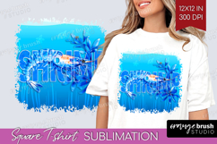 Shrimp Floral Square Tshirt Background Sea Blue PNG Product Image 1