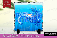 Shrimp Floral Slate PNG Sea Blue Square Slate Sublimation Product Image 1