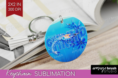 Shrimp Floral Keychain PNG Sea Blue Keychain Sublimation Product Image 1