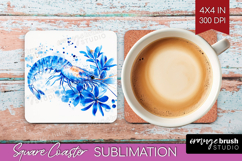 Shrimp Floral Square Coaster Blue Flowers Coaster PNG Product Image 1