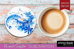 Shrimp Floral Round Coaster Blue Flowers Coaster PNG Product Image 1