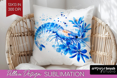 Shrimp Floral Pillow Sublimation Blue Flowers Pillow Cover Product Image 1