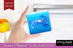 Shrimp Floral Magnet Sublimation Sea Blue Square Magnet PNG Product Image 1