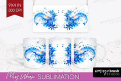 Shrimp Floral Mug Wrap Blue Flowers Mug PNG Sublimation Product Image 1