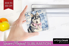 Siberian Husky Dog Magnet Sublimation Blue Toile Square PNG Product Image 1