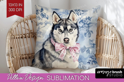 Siberian Husky Dog Pillow Sublimation Blue Toile Pillow PNG Product Image 1