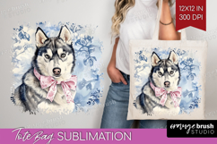 Siberian Husky Dog Tote Bag Blue Toile Tote Bag PNG Product Image 1