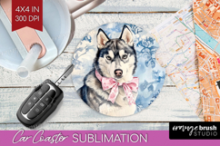 Siberian Husky Dog Car Coaster Blue Toile Coaster PNG Product Image 1