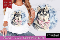 Siberian Husky Dog Round Tshirt Background Blue Toile PNG Product Image 1