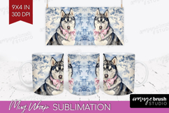 Siberian Husky Dog Mug Wrap Blue Toile Mug PNG Sublimation Product Image 1