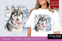 Siberian Husky Dog Square Tshirt Background Blue Toile PNG Product Image 1