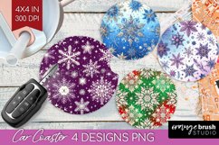 Snowflakes Car Coaster - Christmas Coaster PNG Sublimation Product Image 1