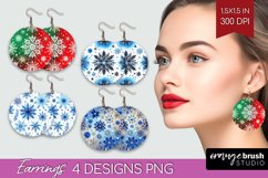 Snowflakes Round Earrings - Christmas PNG Sublimation Product Image 1