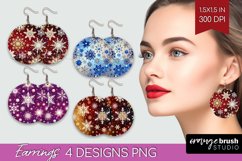 Snowflakes Round Earrings - Christmas PNG Sublimation Product Image 1