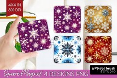 Snowflakes Magnet Sublimation - Christmas Square Magnet PNG Product Image 1