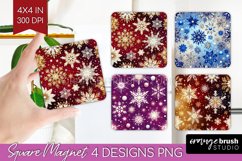 Snowflakes Magnet Sublimation - Christmas Square Magnet PNG Product Image 1