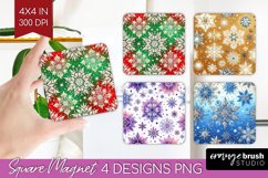 Snowflakes Magnet Sublimation - Christmas Square Magnet PNG Product Image 1