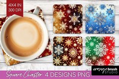 Snowflakes Square Coaster - Christmas Coaster PNG Product Image 1