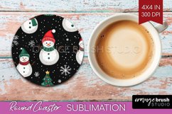 Snowman Round Coaster - Cute Christmas Coaster PNG Product Image 1