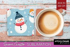 Snowman Square Coaster - Cute Christmas Coaster PNG Product Image 1